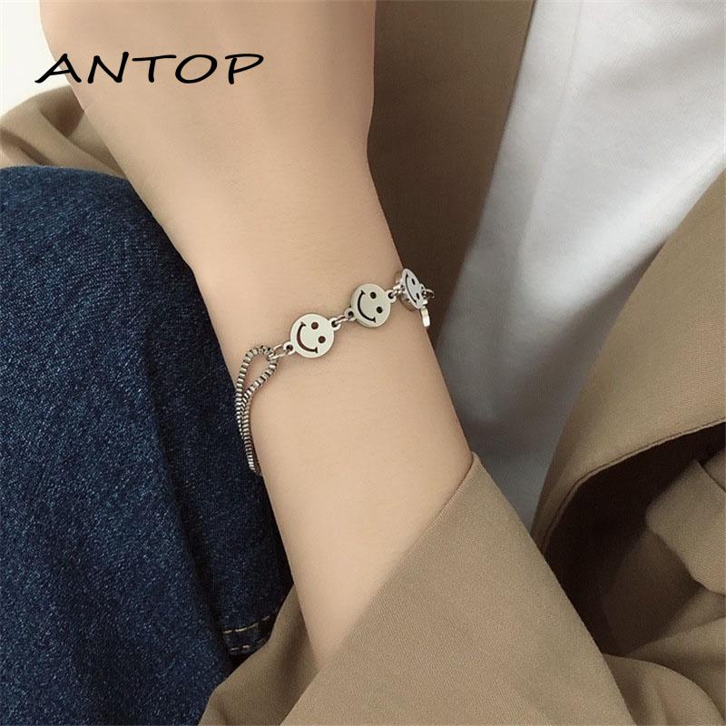 Korea Gelang Smiley Metal Hip-Hop Serut Aksesoris Fashion Pria Dan Wanita ANTOP