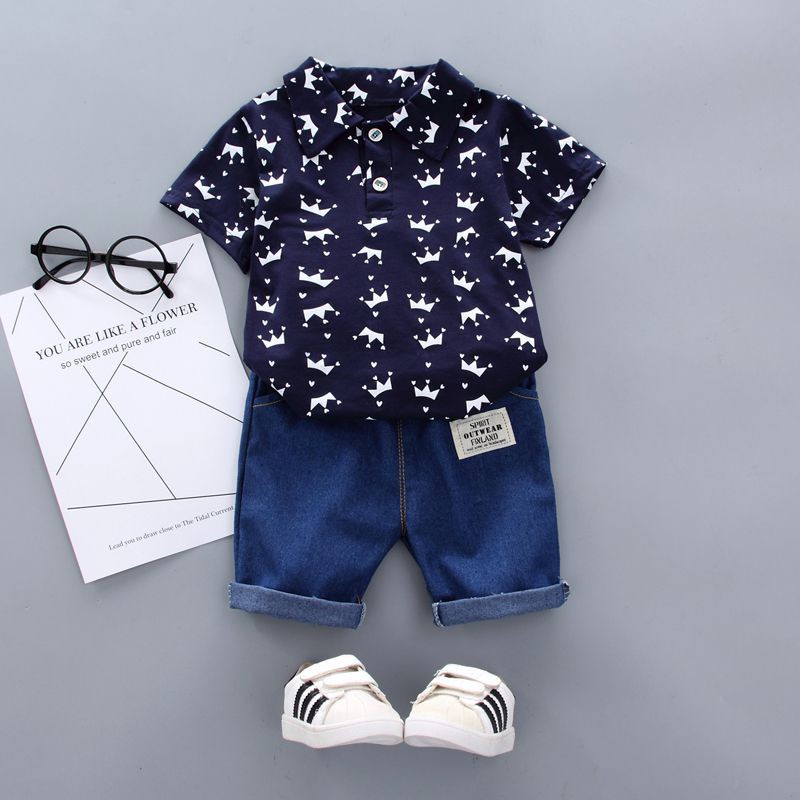 Setelan Kaos T Shirt Bayi Laki laki Lengan Pendek Print Setelan Kaos T Shirt Bayi Laki laki Lengan Pendek Print