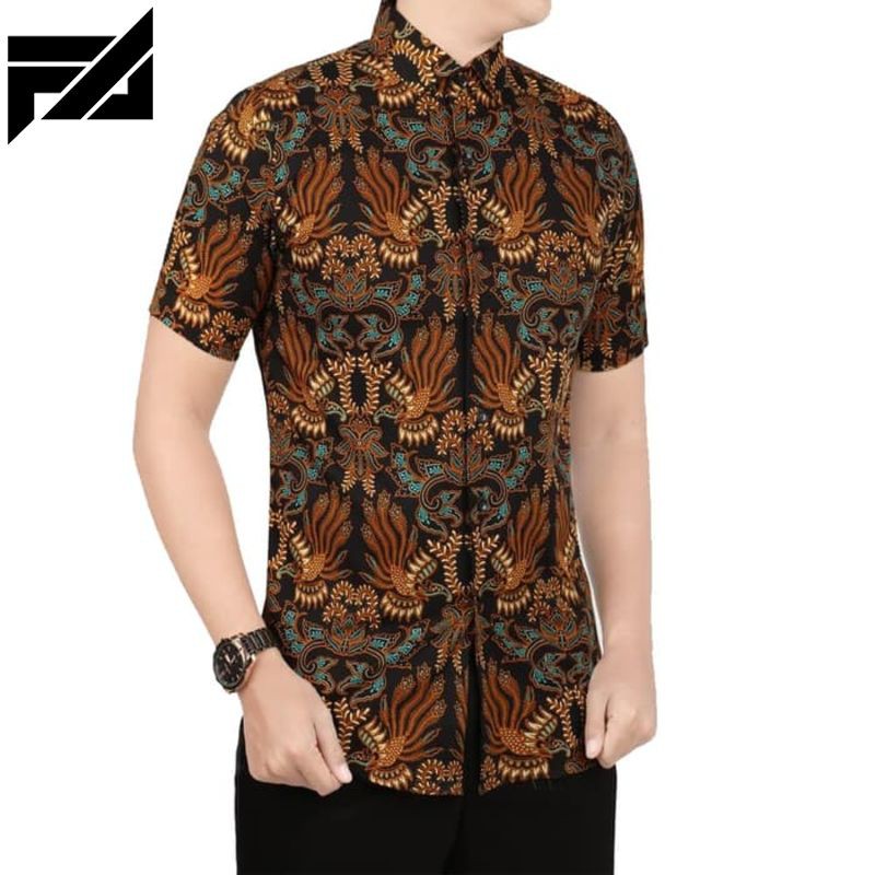TERBARU VM Kemeja Batik Pria Lengan pendek Slimfit Batik Modern