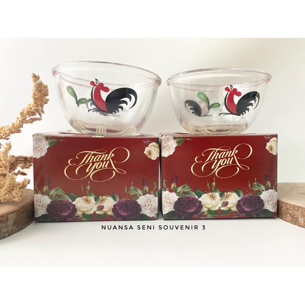 Souvenir Pernikahan Mangkok BIB3.75B DKR Ayam Jago Mangkuk Sambal Beling Bening Polos Kemas Box