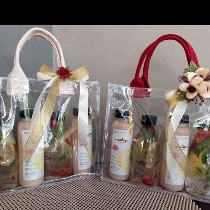 

NEW tas mika transparan size 22*20*7 cm tas mika tebal 0.5 tali webbing te