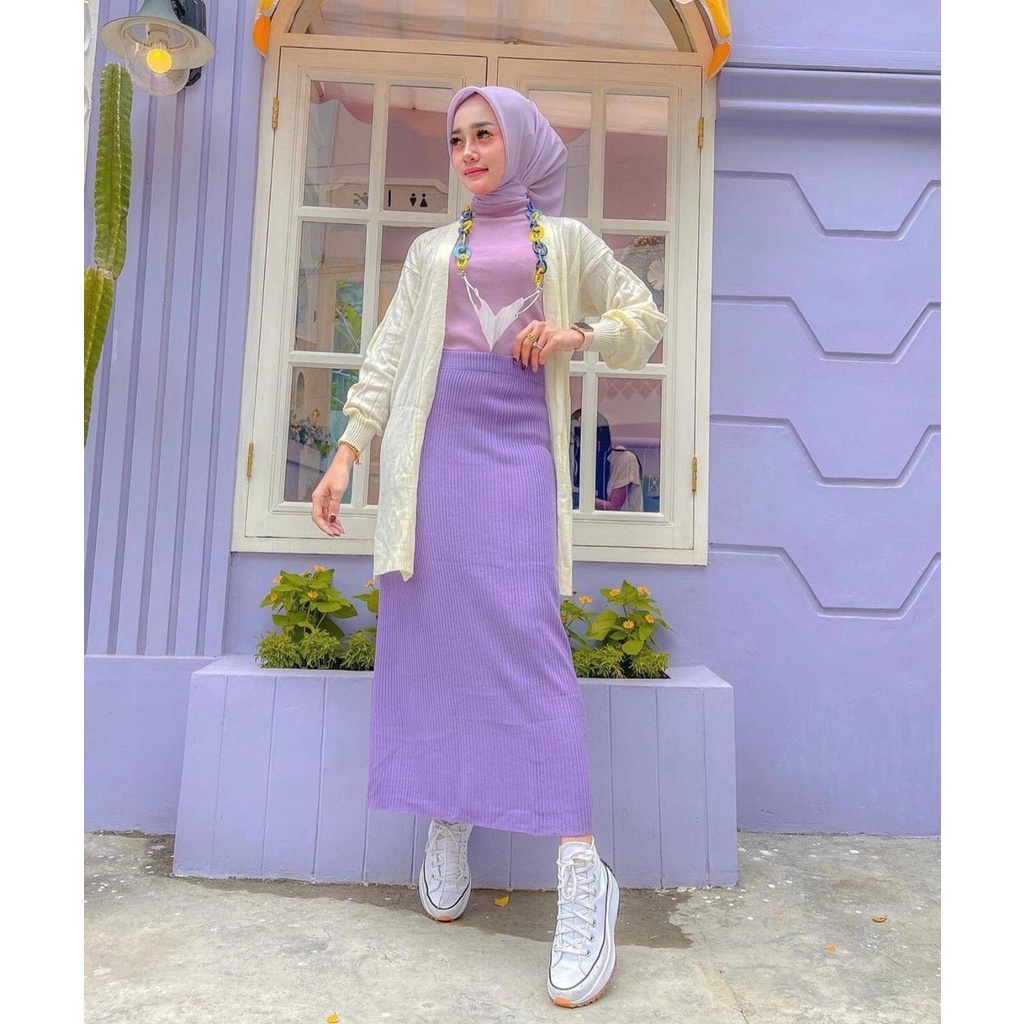 ROK SPAN PANJANG SCUBA / ROK SPAN / ROK PENSIL SCUBA-lilac belahan