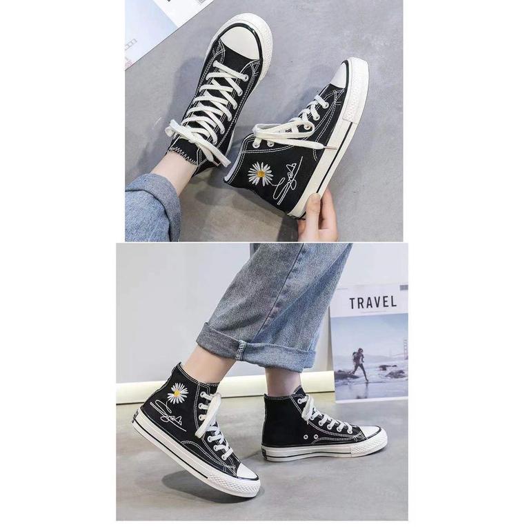 Sepatu Boots Flat Model Ankle Hidden Daisy Tanda Tangan Bahan Kanvas Fashion Untuk Wanita Import