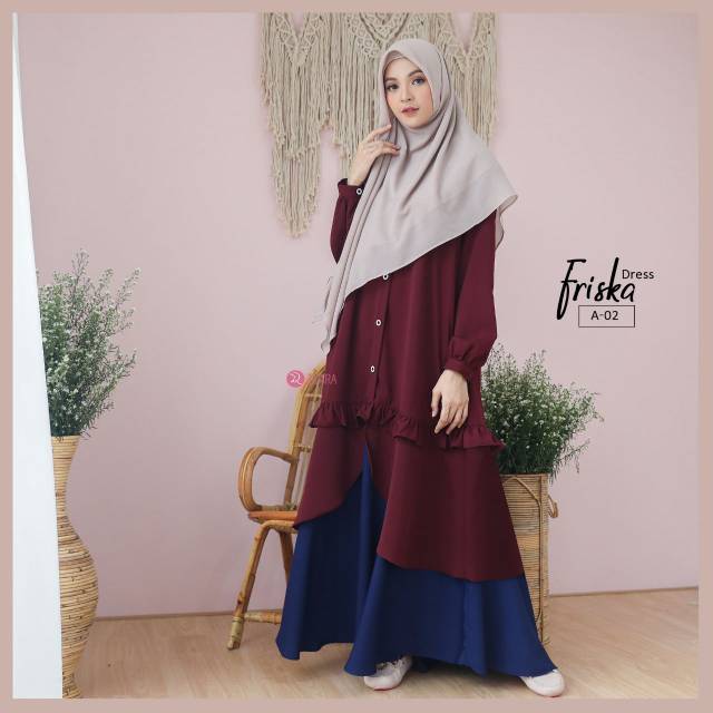 Gamis Friska Dress Zizara Kode A02 Busui Syari Cantik Aksen Outer Manis