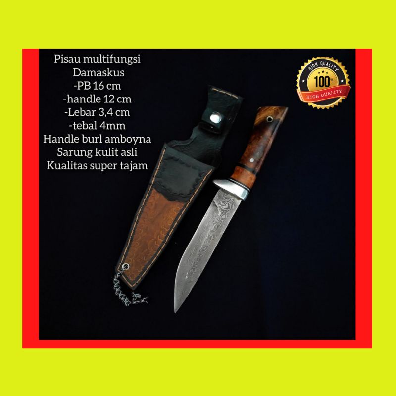 PISAU SEMBELIH MULTIFUNGSI BAHAN BAJA DAMASCUS SUPER TAJAM BERKWALITAS PREMIUM SIAP PAKAI