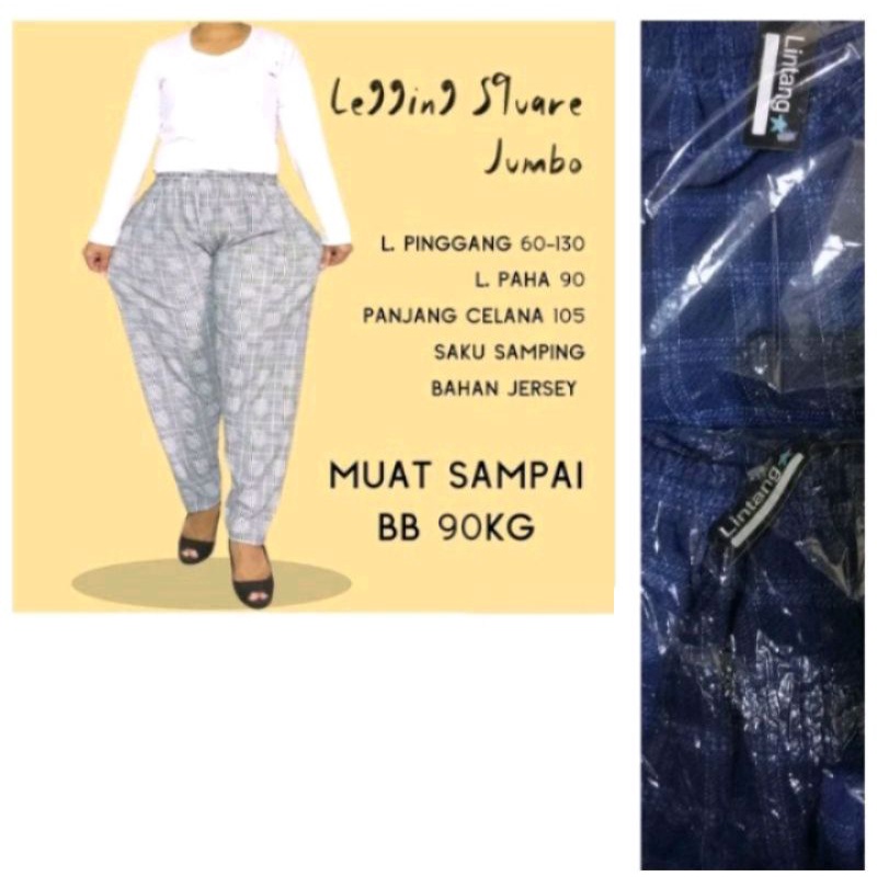 celana panjang wanita jumbo legging motif kotak square XXL