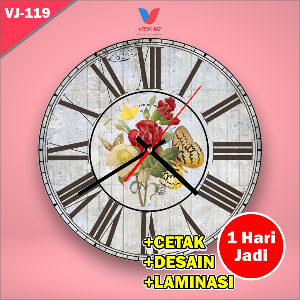 Jam Dinding vintage flower bunga fintage Classic Klasik Clasic Minimalis Ruangan Dapur Tamu Mewah Kantor Cewek Wanita Dekorasi Pajangan Hiasan Dinding Wall Decor Angka Romawi Aesthetic Estetik Cantik yg Bagus Keren Bunyi Tinggal Tempel Gantung Warna Putih