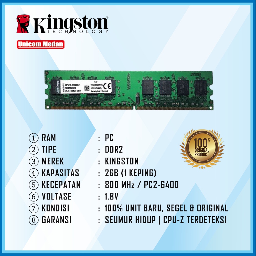 RAM PC DDR2 2GB 800MHZ PC2-6400 KINGSTON