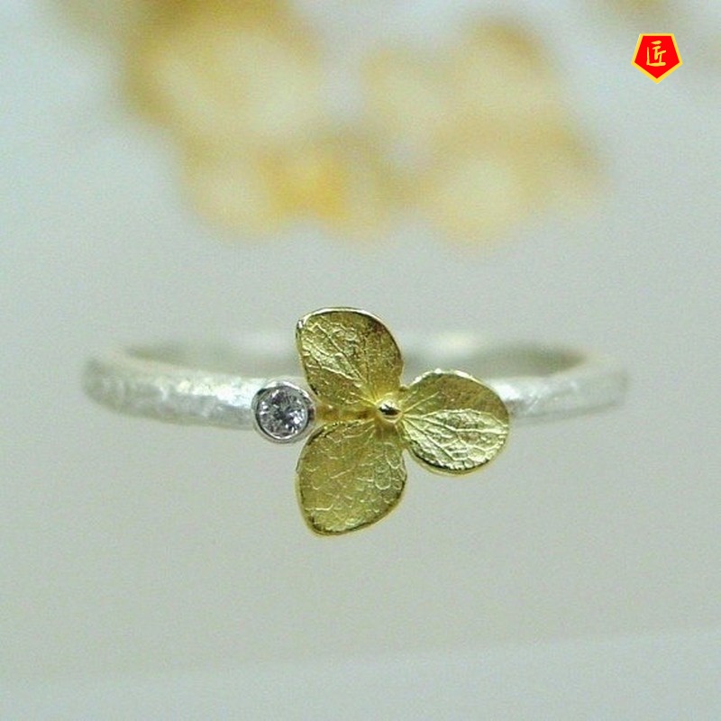 [Ready Stock]Minimalist Creative 18K Golden Clover 925 Silver Ring