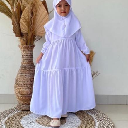 setelan gamis manasik haji umroh anak TK Paud baju muslim manasik putih polos 경