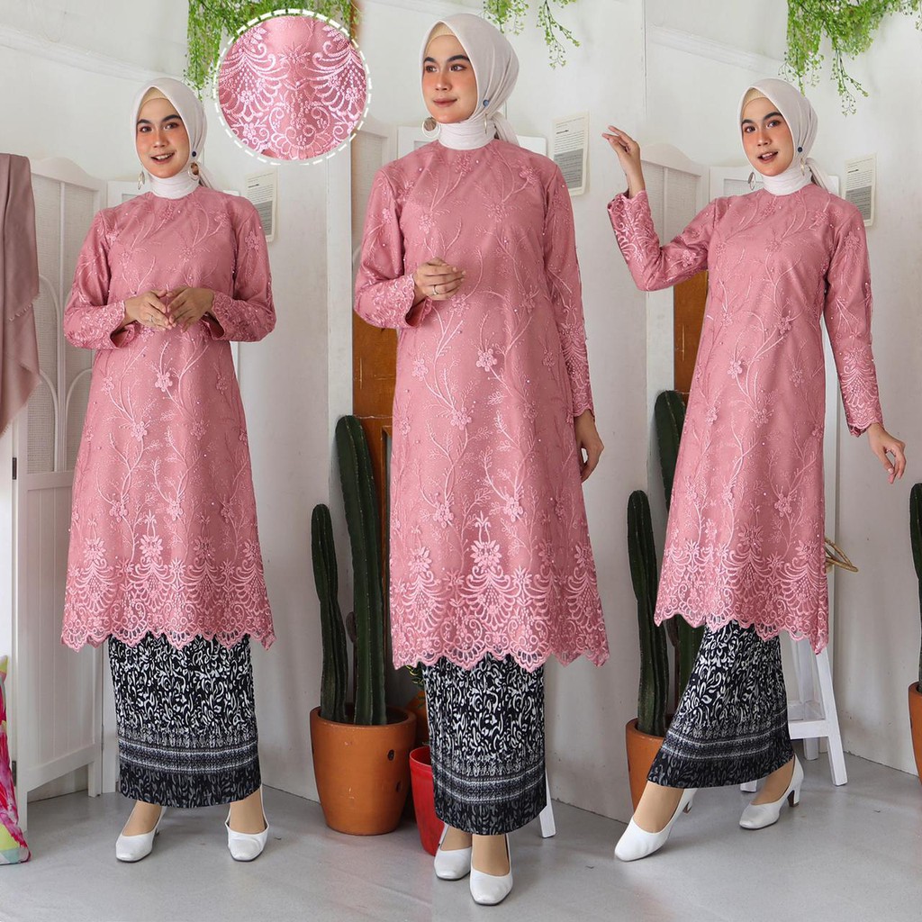 ATASAN TUNIK TILLE SONYA BORDIR MUTIARA GLITTER KEBAYA LONGDRESS MEWAH TULLE BRUKAT TERMURAH 8 WRN!