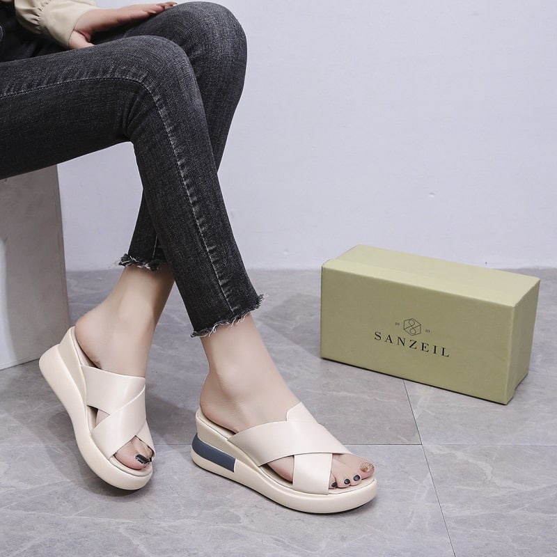 Sandal Wedges Wanita GO18 Sandal Hak Tinggi Tali Model X Import