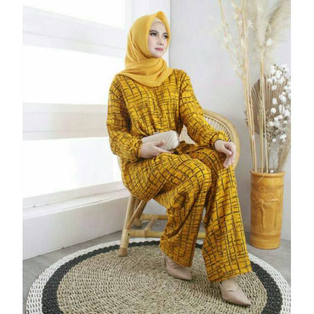 baju setelan celana dan tunik motif cantik/setcel Busui/setcel jumbo/bahan rayon  impor