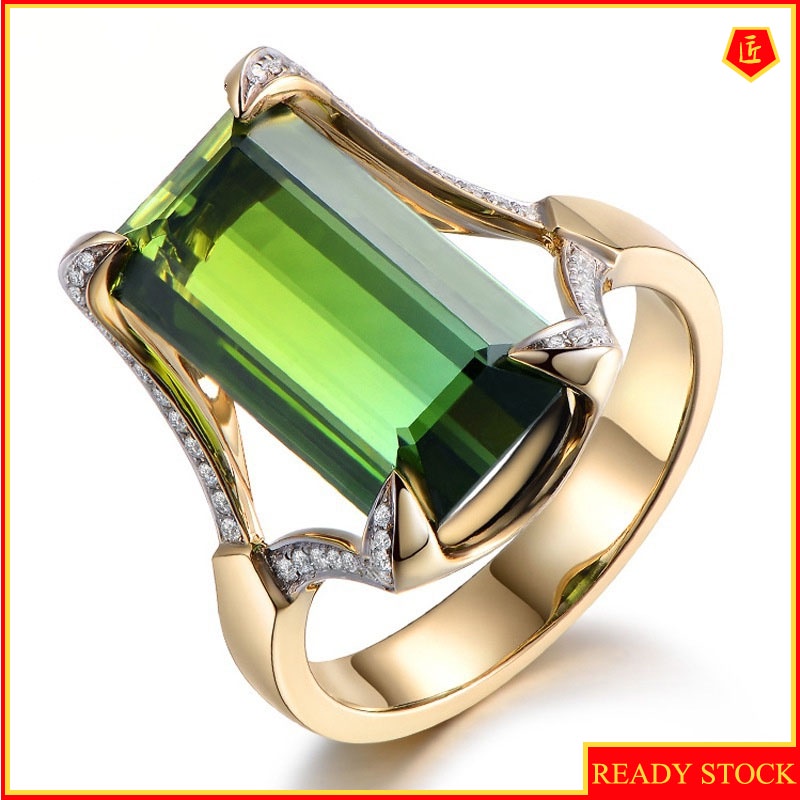 [Ready Stock]Luxury Elegant Fully-Inlaid Green Gemstone Ring