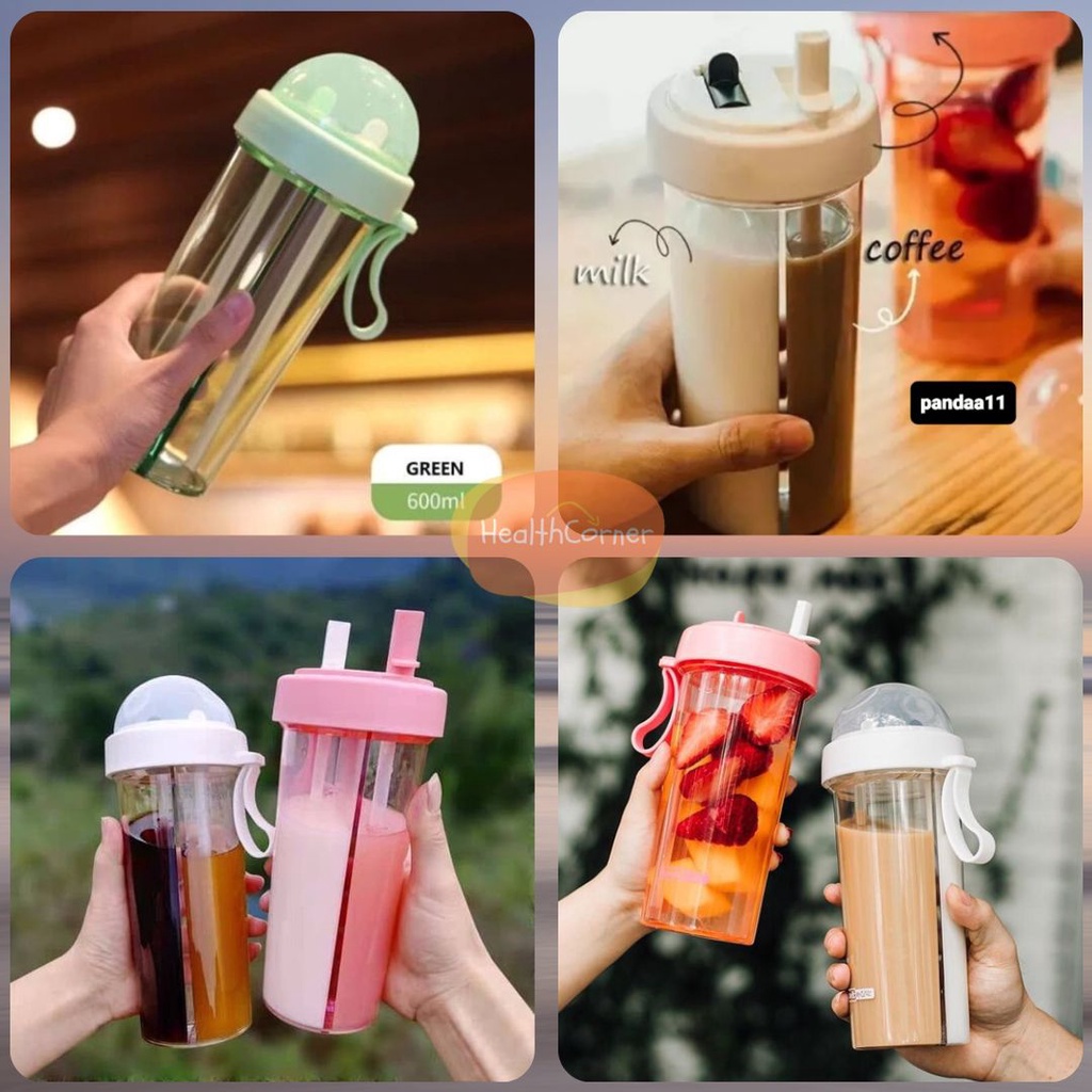 Botol Minum Dual Use Bottle Dua Sisi Sedotan / Duet Couple Bottle Dua Sisi Sedotan