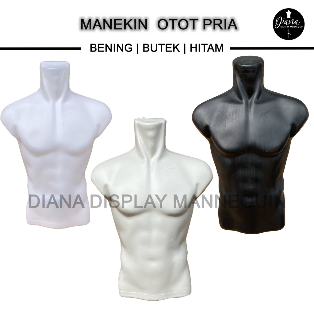 PATUNG MANEKIN BAJU PRIA DEWASA OTOT SETENGAH BADAN BENING BUTEK DAN HITAM