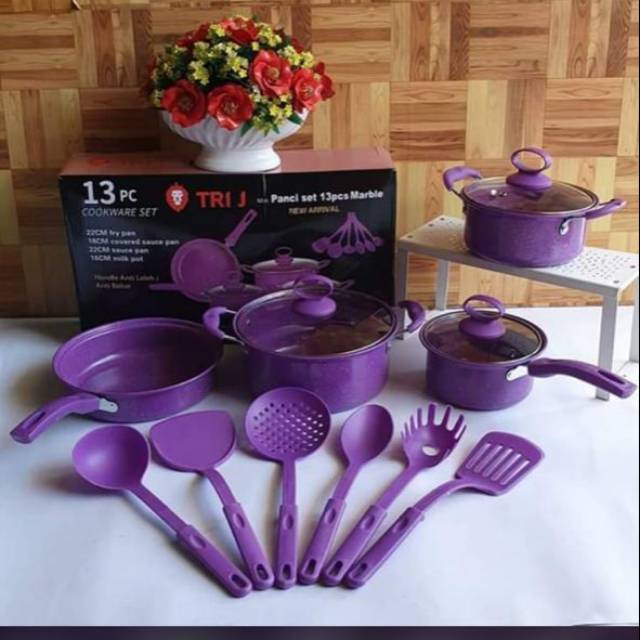 COOKWARE SET WARNA 13 PCS TRI-J HIGH QUALITY ANTI LENGKET / PANCI SET WARNA 13 PCS COOKWARE 13 PCS