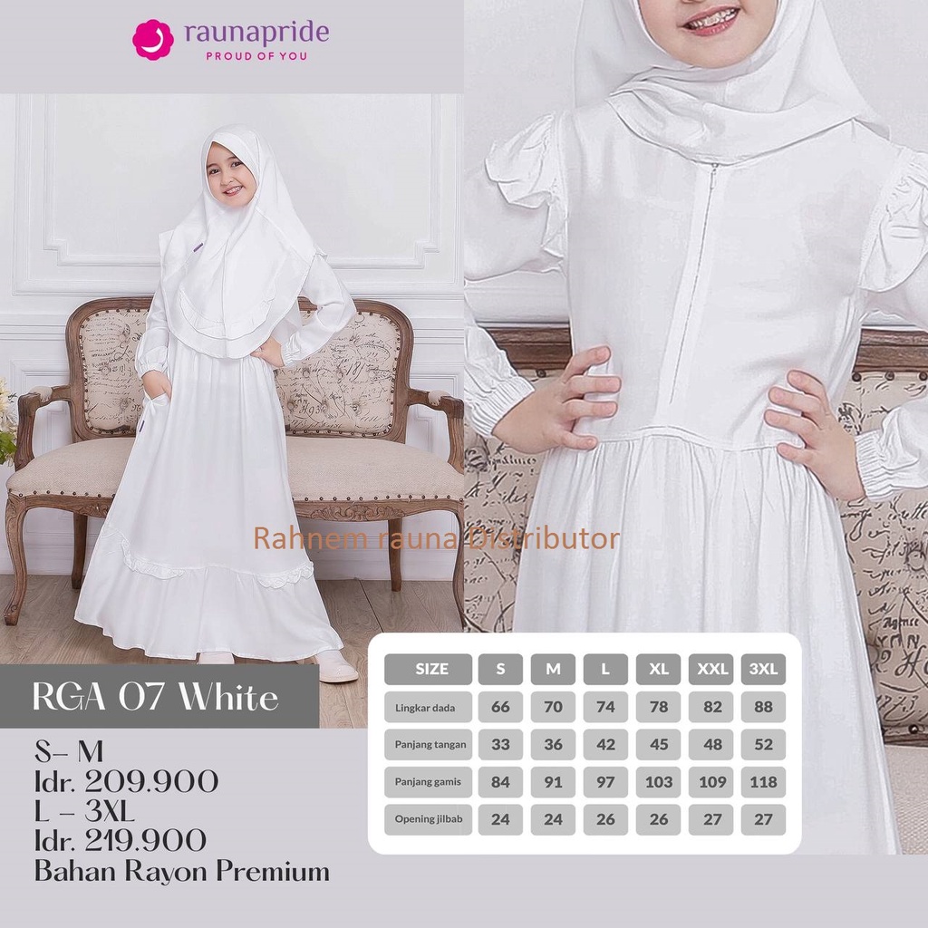 Gamis anak rauna rga 07 / baju anak / dress anak plus kerudung / baju wanita / baju manasik / gamis 