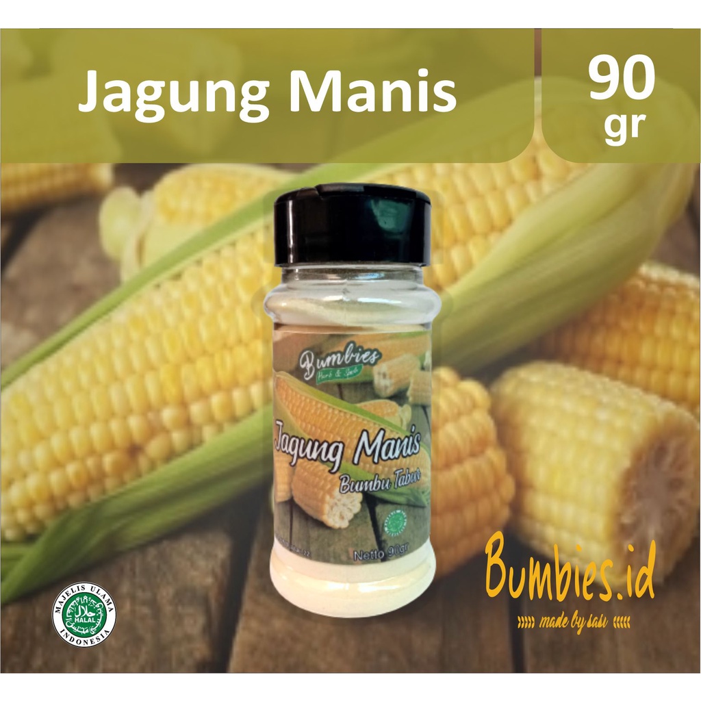 

Bumbu Tabur Jagung Manis 90gr / Bumbies Herb and Spices/ Bumbu Serbaguna/ Pedas Manis Keju Balado BBQ Sapi Panggang Jagung Bakar