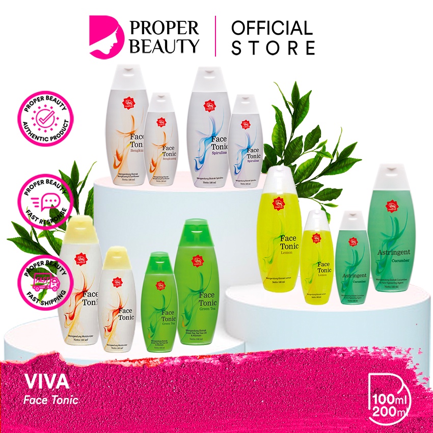 VIVA Face Tonic Indonesia / Original Bengkuang Spirulina Lemon Cucumber Greentea Astringent Cucumber 100ml 200ml / Cosmetic Milk Cleanser Air Mawar Waterdrop Sleeping Mask Queen Eye Brow Pencil Toner Essence Mist Serum Eye Cream Sunscreen Masker / Paket