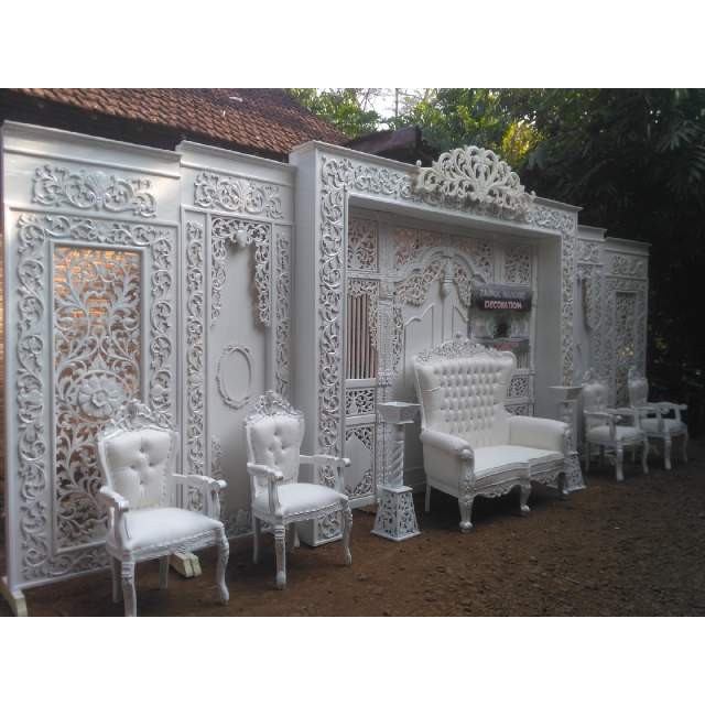 Set Dekorasi Gebyok Plus Sofa Kursi Wedding Manten Kayu Asli Jepara
