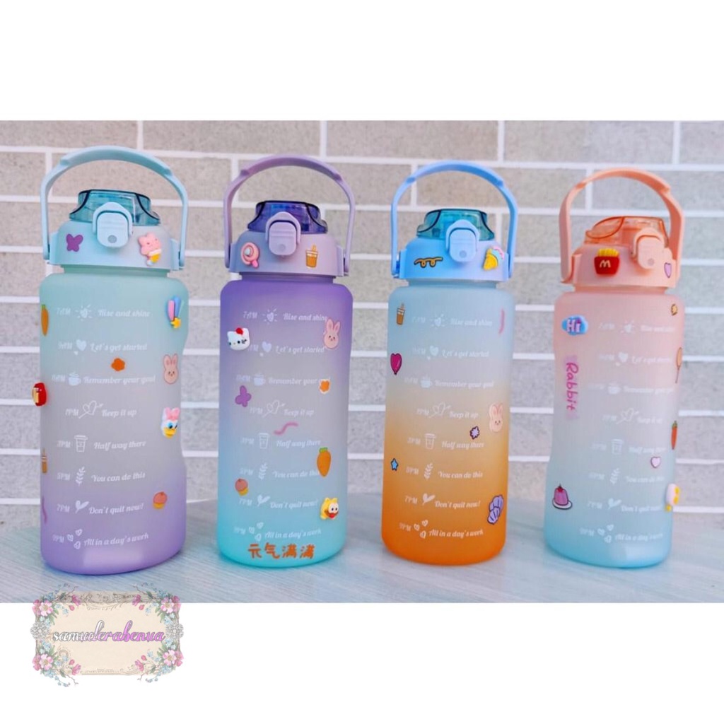 RT61 botol minum tumbler korea warna gradasi pelangi penanda waktu ukuran besar 2 liter 2000ml 2l SB3297