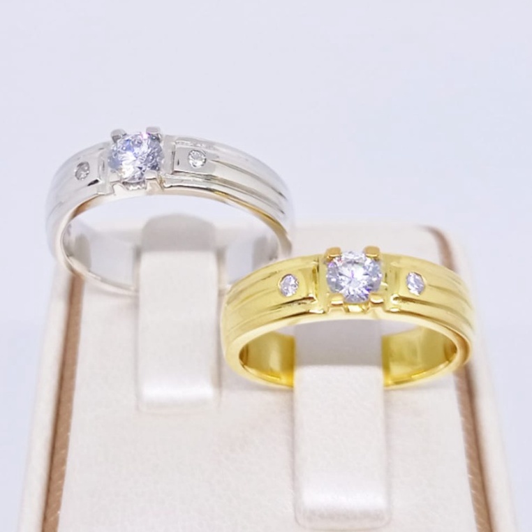 Cincin Nikah Couple Emas Kuning 12K Platinum 2.4K Asli Gratis Ukir Nama A213