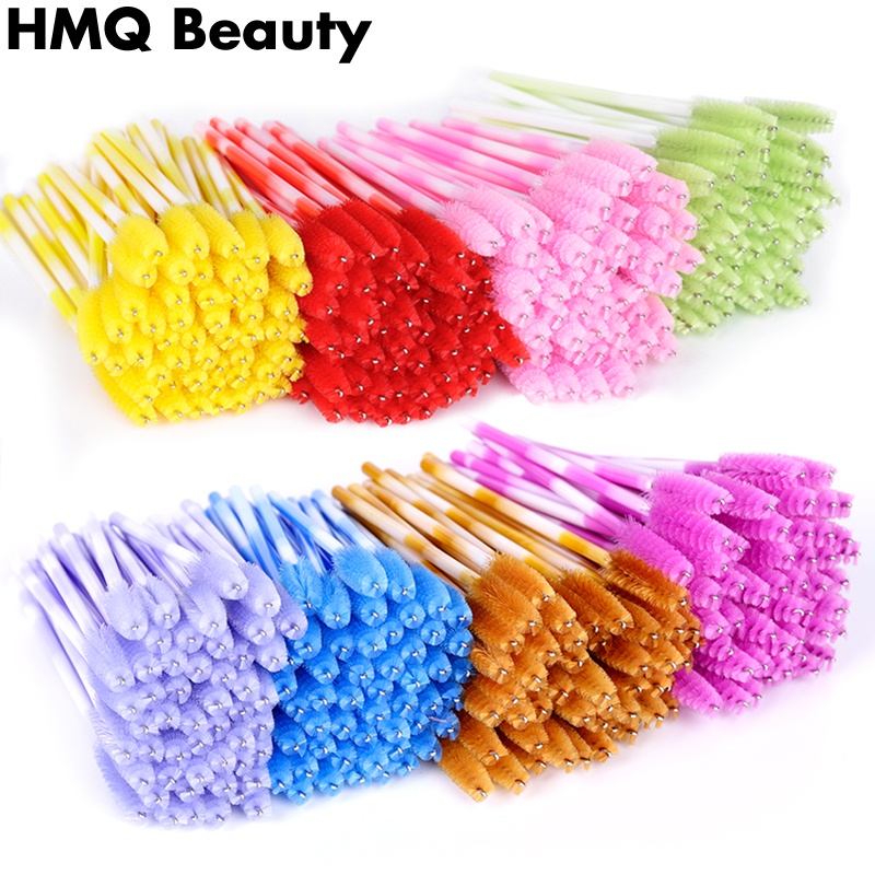 50 / 100pcs Brush Maskara Bulu Mata Extension Sekali Pakai Warna Pelangi Untuk Makeup