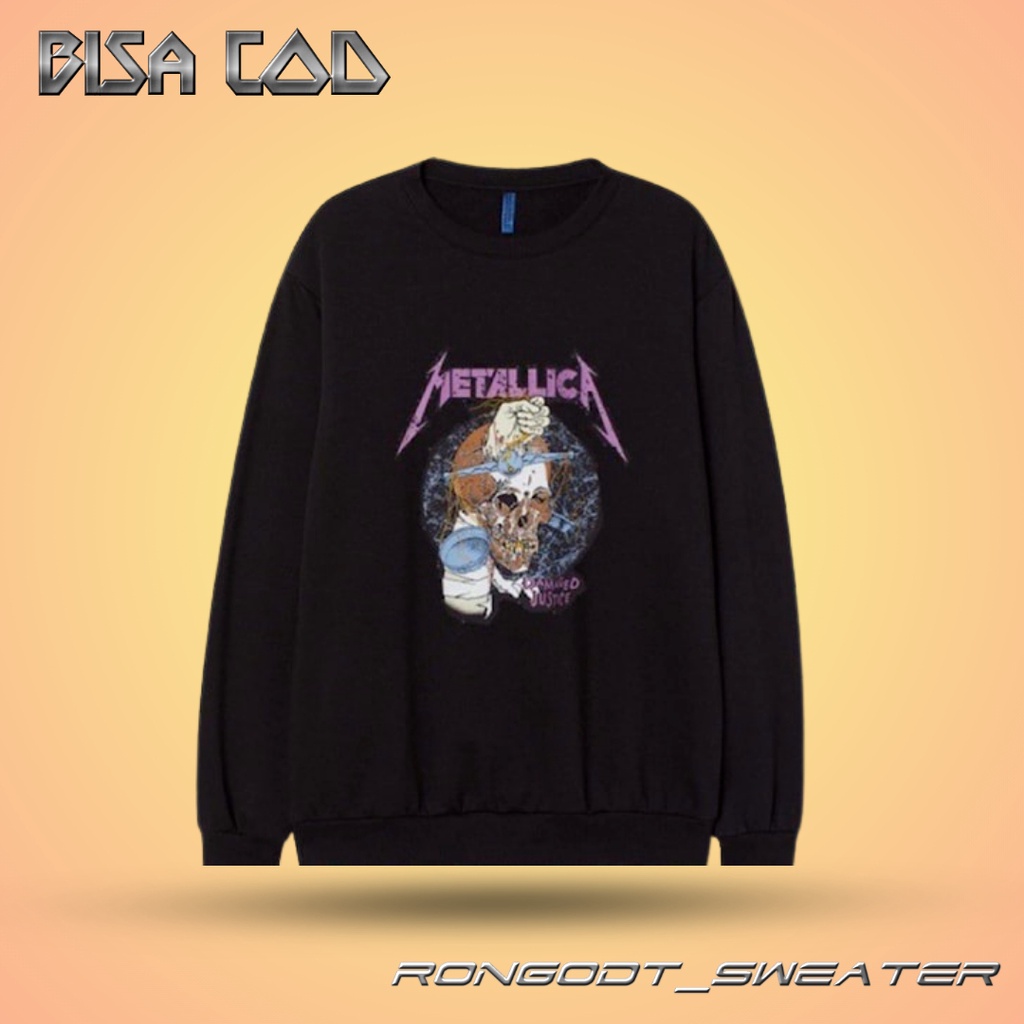 Sweeter Crewneck Hnm Metalica Crewnek Hitam Metallica Cn Cowo Crunek Cowok H&M Distro Keren XL XXL