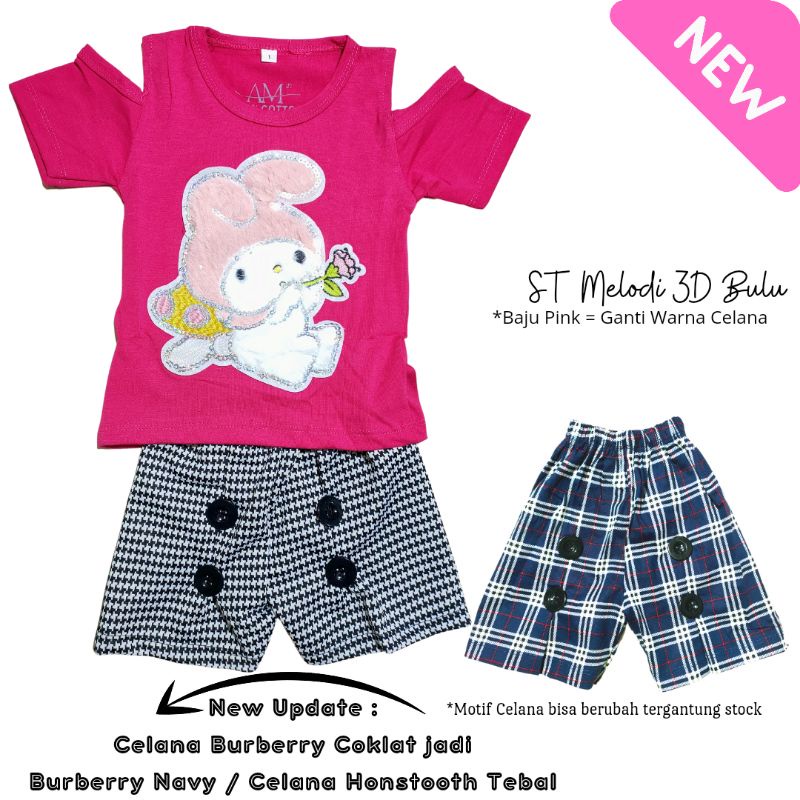 Setelan 3D anak perempuan &quot;Melodi Burberry&quot; Size 1-5th bahan Ducati Katun Spandek Premium