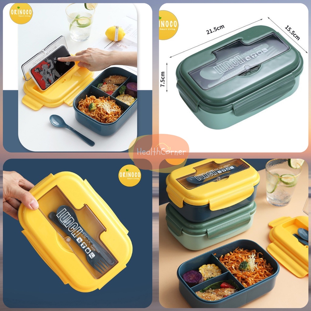 Lunchbox Orinoco Lunch Box Kotak Bekal Makan Microwavable Anti Tumpah FREE Sendok &amp; Garpu BPA Free