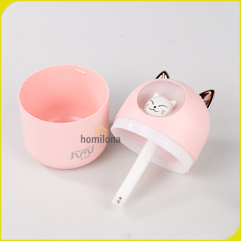 Humidifier Diffuser Aromaterapi Cute Cat Design 300ml - Taffware HUMI A205 White Pink / Alat Pengharum Ruangan Pelembab Udara Minyak Essential Oil Aromatherapy Motif Kucing Lucu