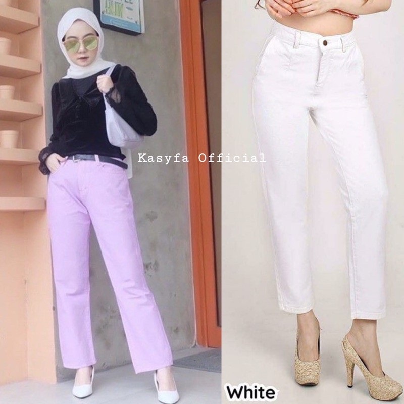 BAGGY JEANS PASTEL//CELANA KULOT JEANS WANITA POLOS PASTEL