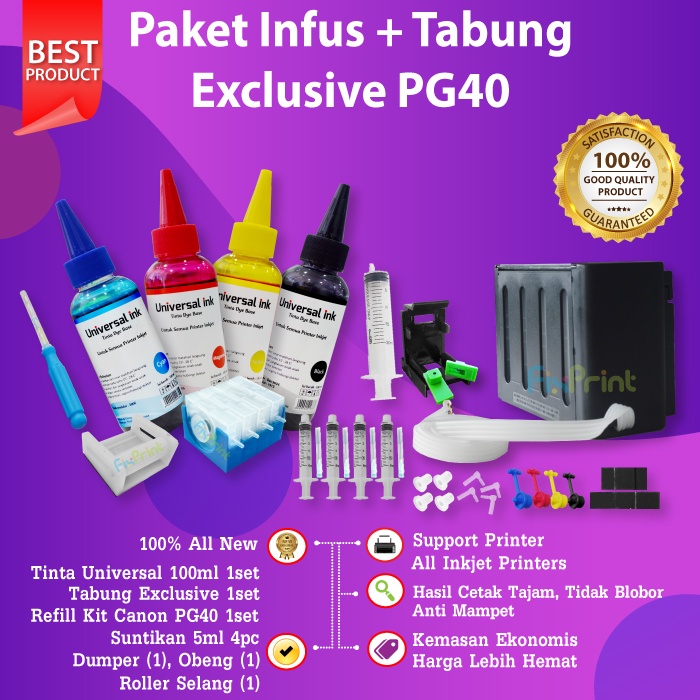 Paket Refill Tinta 4 Warna Plus Tool Kit Penyedot Cartridge PG40 CL41 PG830 CL831 PG740 CL741 PG88 CL98