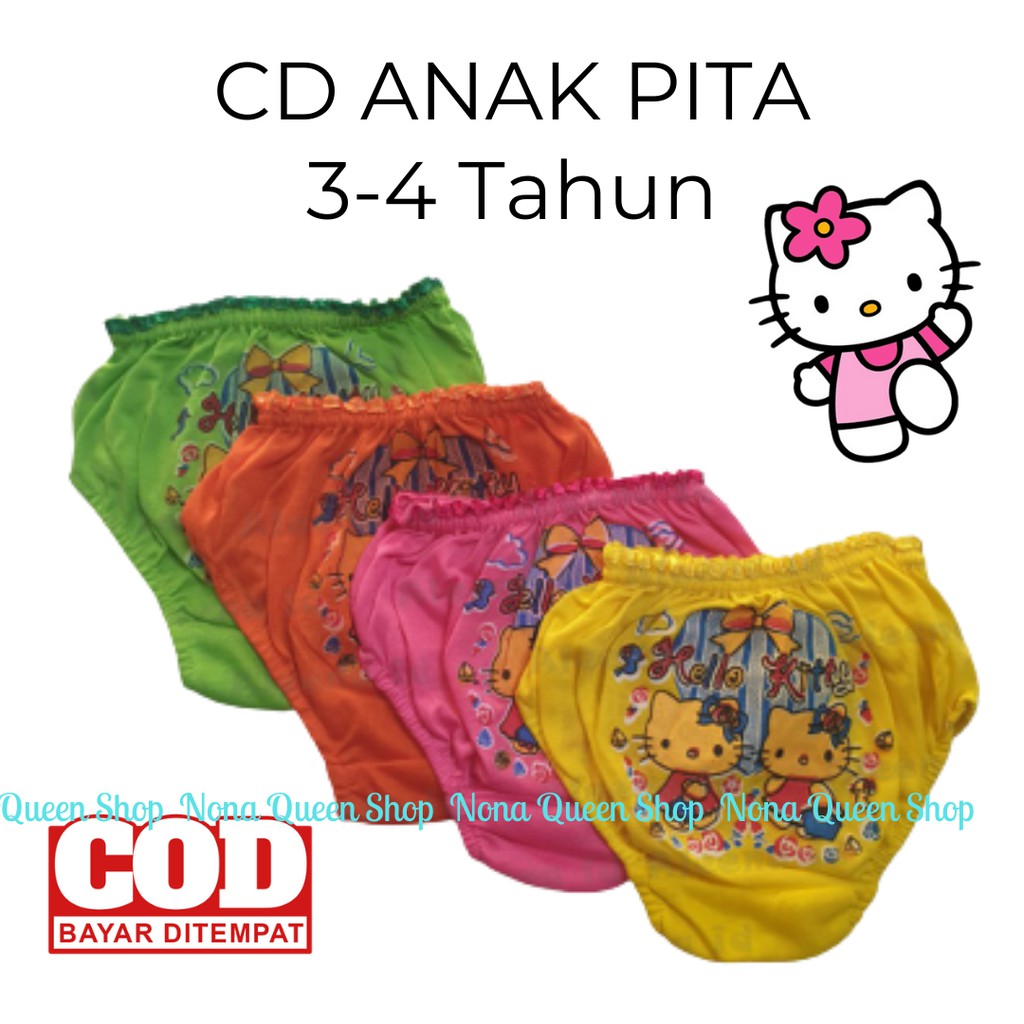CD | Celana Dalam Anak Cewek 3-4 Tahun SIZE L Murah CD lokal CD Bonbon Renda Pita Stabilo