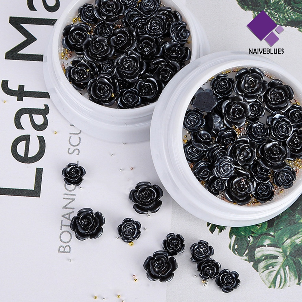 Naiveblue 50Pcs / Kantong Ornamen Bunga Camellia Hitam Untuk Dekorasi Nail Art