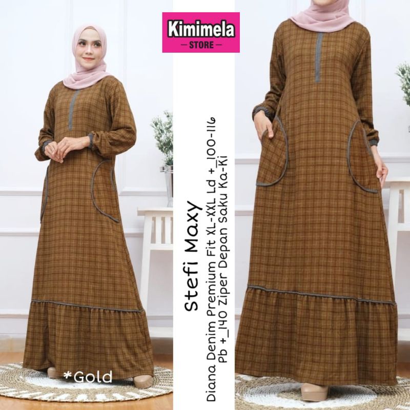 Stefy Maxy Fashion Muslim Wanita Dress Busui Gamis Syantik Fab Diana Denim Premium Saku Ka-Ki