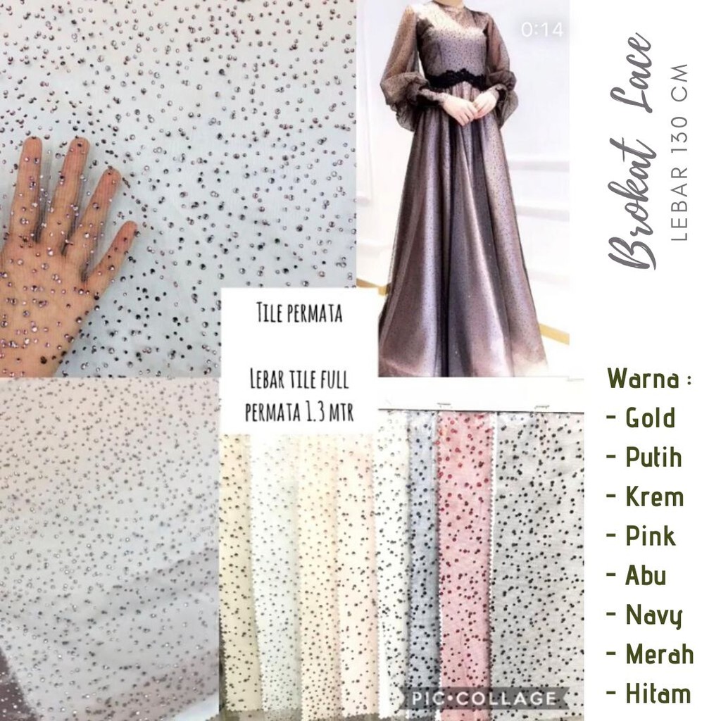 [PERMATA] Brokat Brukat Tile Premium Mewah Warna Dusty Pink Hitam Navy Gold| Harga ½ meter = 50 cm (