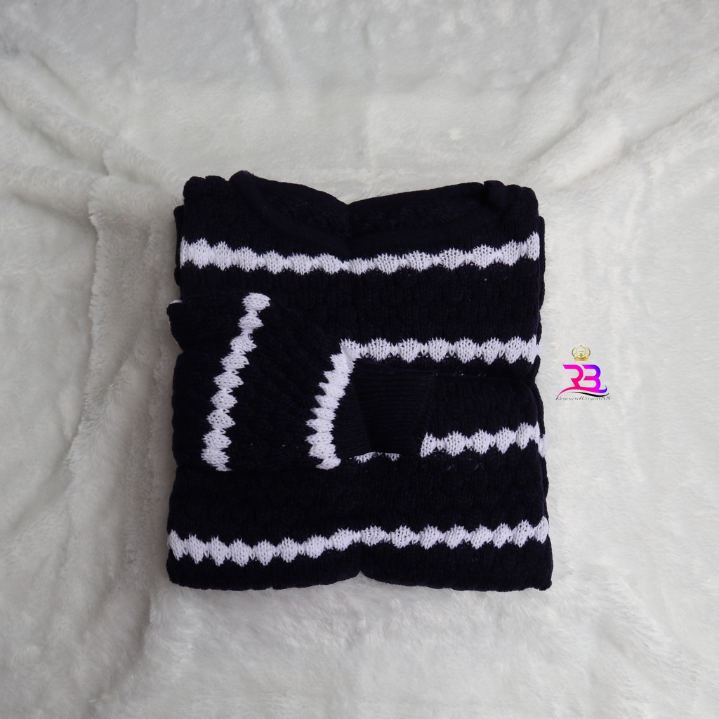 Sweater nanas stripe rajut || sweater ziggy tribal rajut / atasan rajut-NAVY