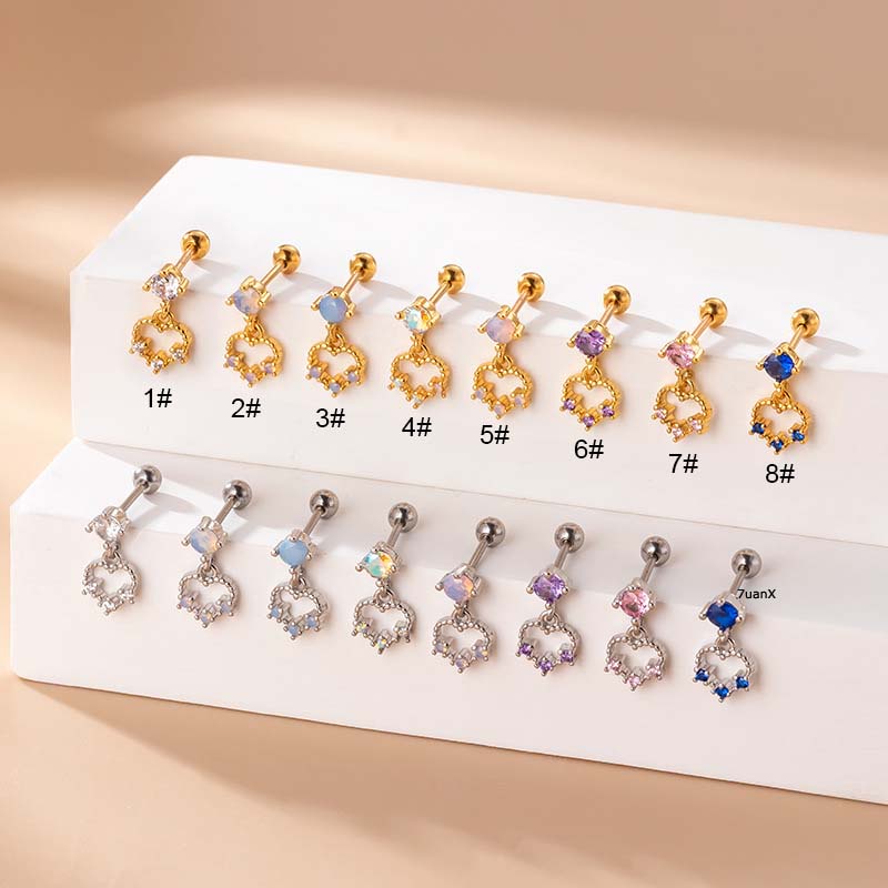 1pc Anting Tindik Bentuk Hati Hollow Ukuran 6mm Untuk Wanita