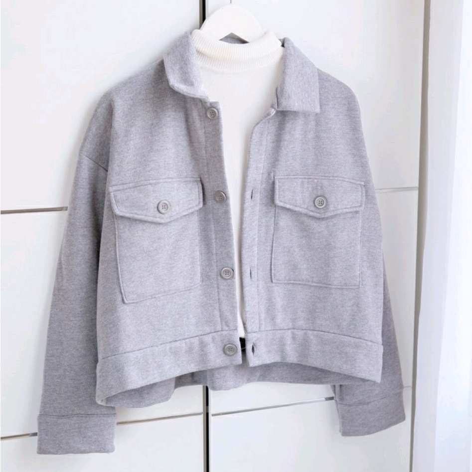 Outer Wanita Cardigan-Misty Grey (kerah)