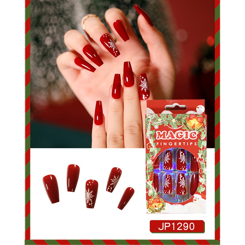 Zzz 24Pcs / Set Kuku Palsu Motif Natal Untuk Nail Art