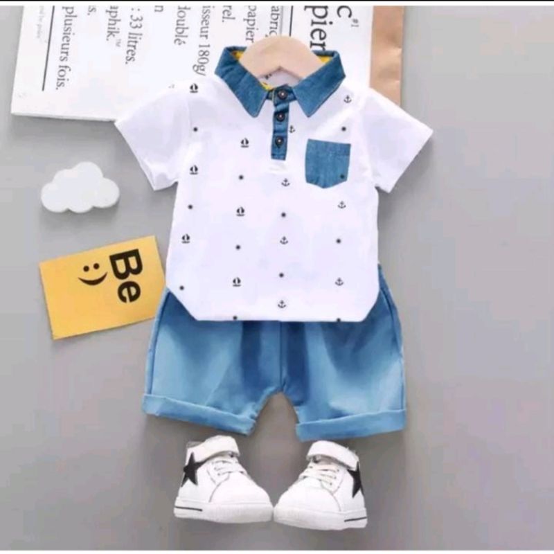 SET BAJU ANAK TERBARU / SETELAN ANAK MOTIF JANGKAR DENIM 1-5 THN