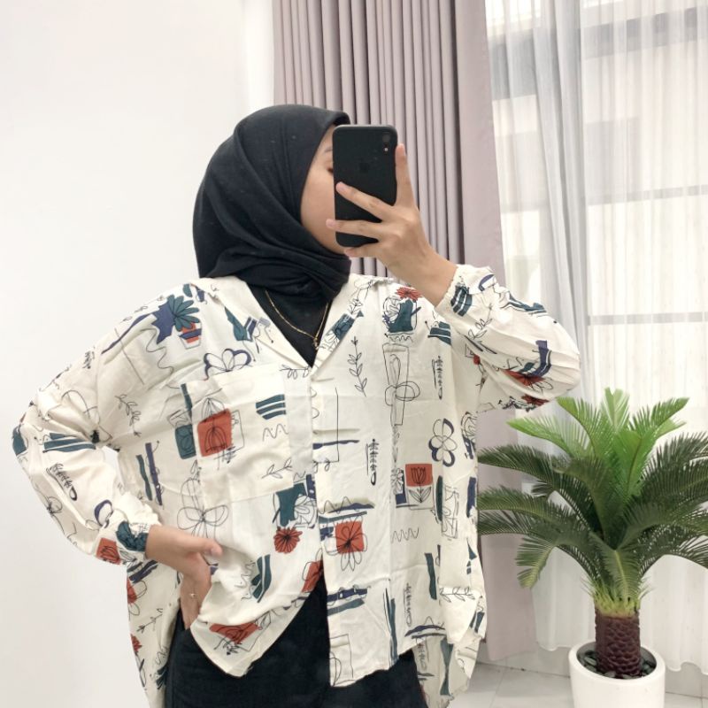 KEMEJA RAYON OVERSIZE MOTIF LD 130 / KEMEJA Wanita Full Kancing Busui