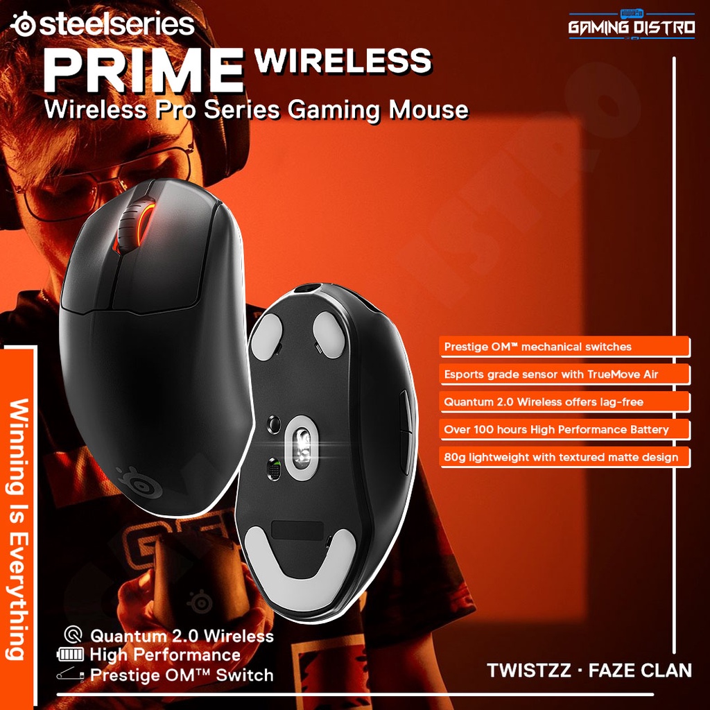 SteelSeries Prime Wireless - Mouse Gaming Nirkabel Hitam 18000 DPI 400 IPS