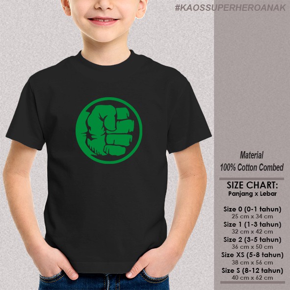  KAOS  SUPERHERO ANAK  baju distro HULK  LOGO BLACK keren 