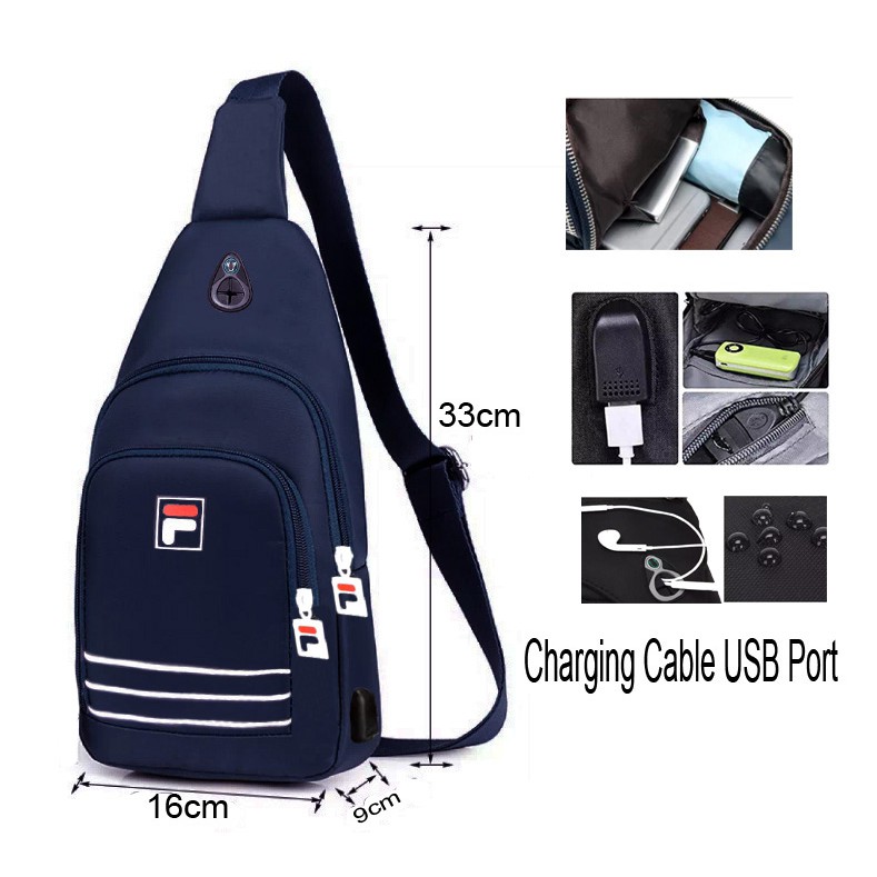 Tas Punggung Tas Dada Cross body Port USB Import Waterproof 973 Import