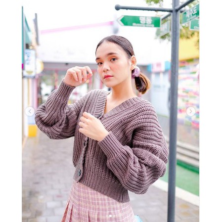 PROMO- Nakara Cardy Bahan Rajut Premium / Cardigan Oversize / Cardi Rajut / Cardigan Crop Wanita-Burgundy