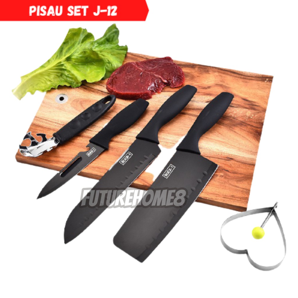 Set Pisau Dapur 5 Pcs Hitam Buck-I Pisau Set 5 In 1 pisau set tajam