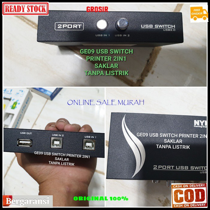 G09 Pembagi printer 2in1 usb print 2port original cpu pc laptop manual switch tanpa listrik sharing join switching saklar G09  Tidak pakai listrik hanya saklar  2 komputer pakai 1 PRINTER  GAMPANG PAKAI NYA  USB SWITCH / MANUAL SWITCH PRINTER ini biasa di